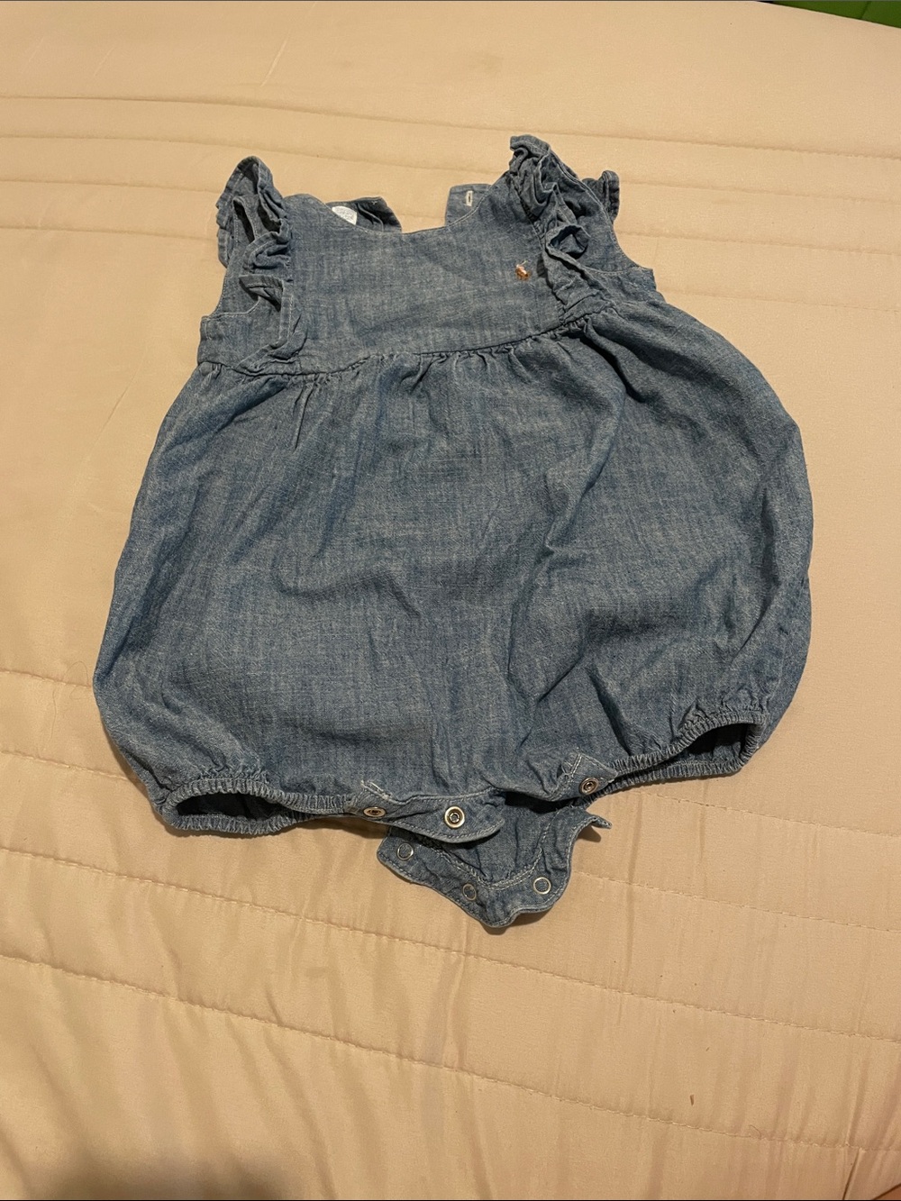 Polo by Ralph Lauren Chambray Bubble Romper in Light Blue